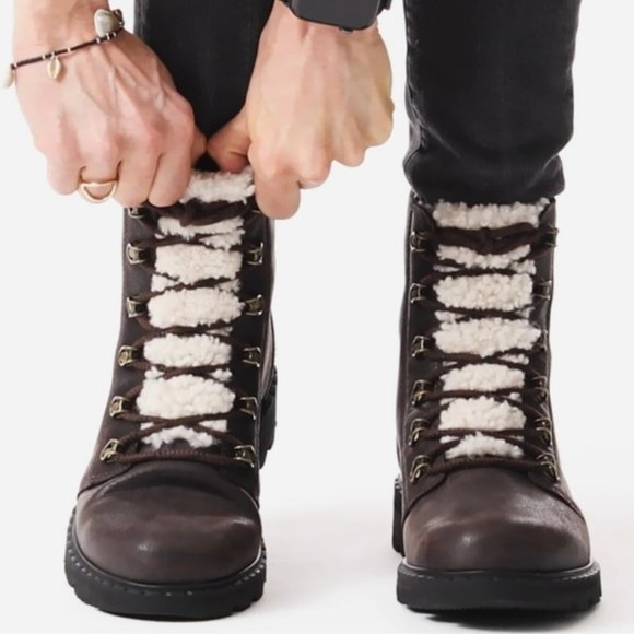 Sorel Lennox Lace Up Cozy Boots Shearling Distressed Leather Booties Size 6 NEW - Picture 1 of 7